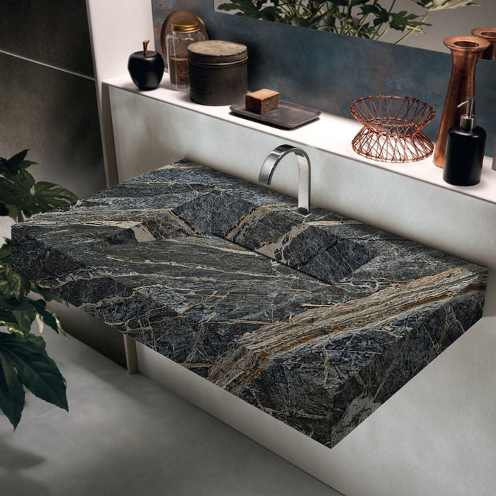 Adriatic Black Marble Modern Rectangular Sink Wall-mount Bathroom Sink RADB18306P