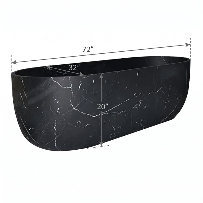 Alexandrette Black Marble Hand Carved Freestanding Bathtub 32x72 Polished