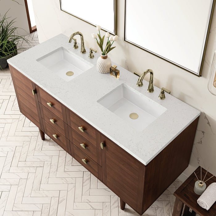 James Martin Amberly 60" Dual Mount Double Bathroom Vanity, Mid-Century Walnut