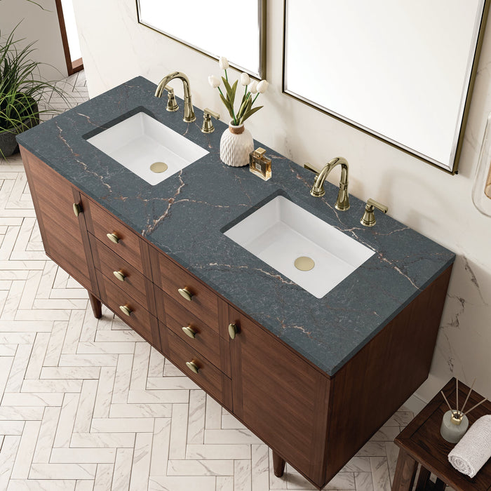 James Martin Amberly 60" Dual Mount Double Bathroom Vanity, Mid-Century Walnut