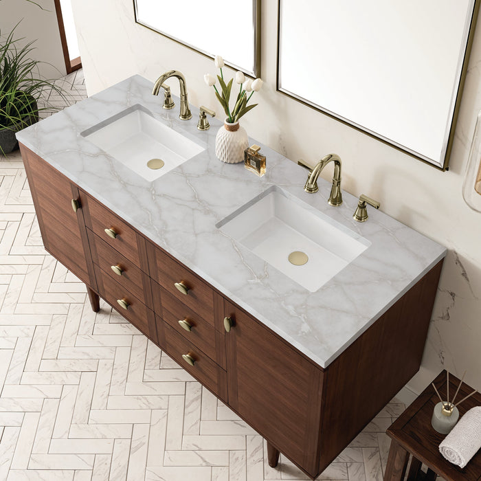 James Martin Amberly 60" Dual Mount Double Bathroom Vanity, Mid-Century Walnut