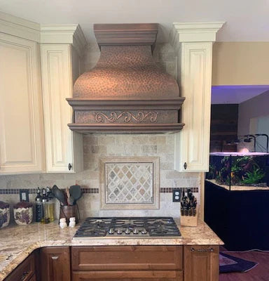 Antique Custom Copper Kitchen Hood with Apron