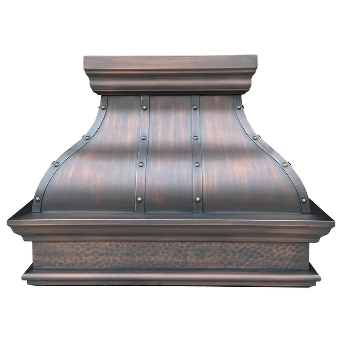 Curve Bell Antique Custom Copper Kitchen Hood with Straps