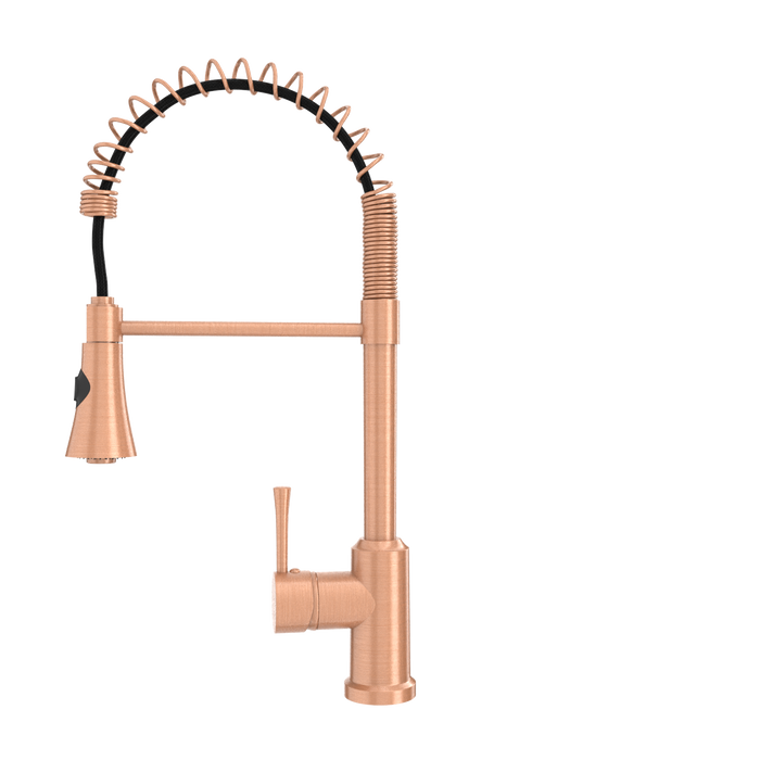 Copper Kitchen Faucet with Soap Dispenser, Single Handle Solid Brass High Arc Pull Down Sprayer Head Kitchen Sink Faucets with Deck Plate — AK96566-SD-C