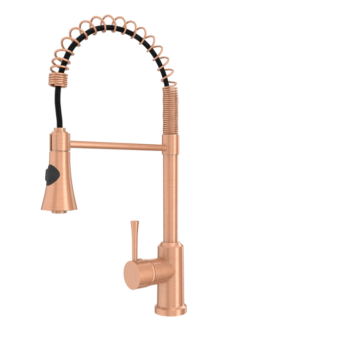 Copper Kitchen Faucet with Soap Dispenser, Single Handle Solid Brass High Arc Pull Down Sprayer Head Kitchen Sink Faucets with Deck Plate — AK96566-SD-C