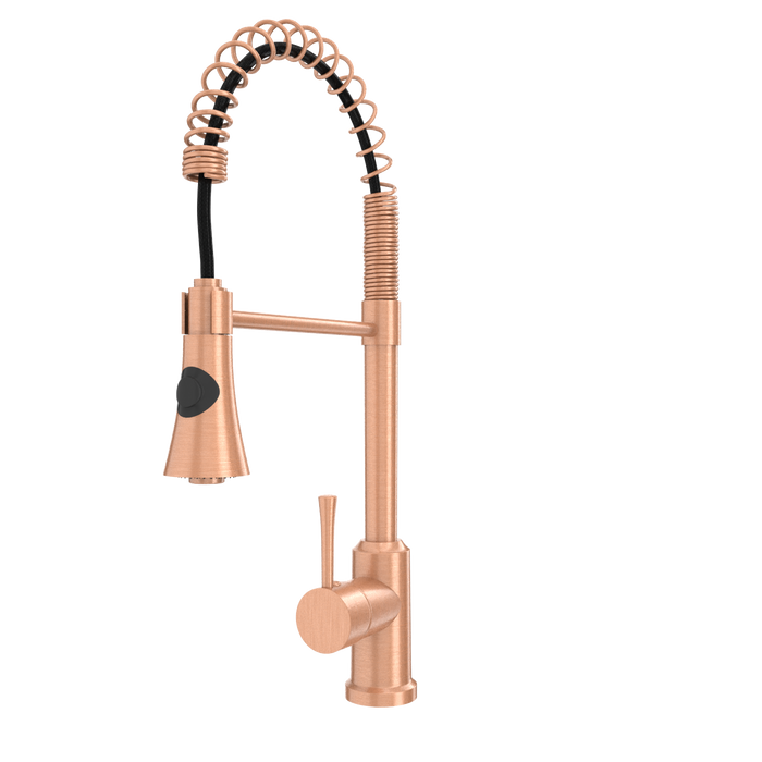 Copper Kitchen Faucet with Soap Dispenser, Single Handle Solid Brass High Arc Pull Down Sprayer Head Kitchen Sink Faucets with Deck Plate — AK96566-SD-C