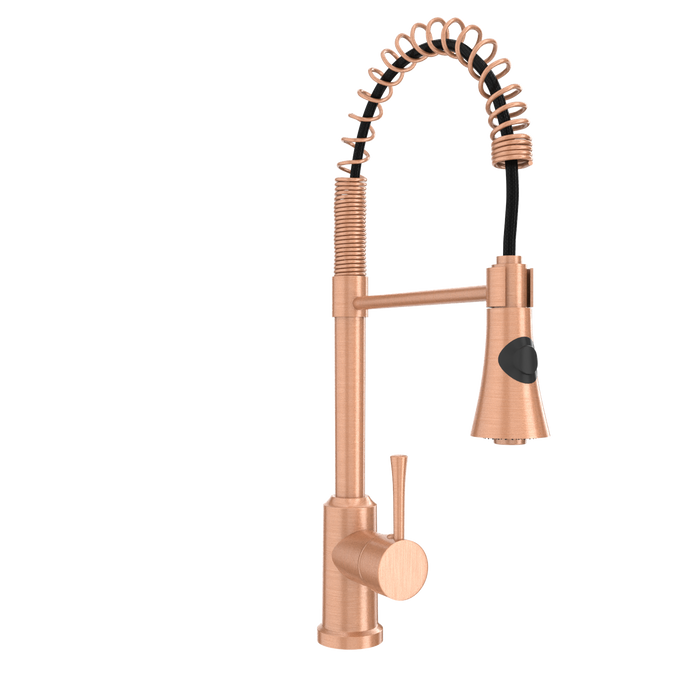 Copper Kitchen Faucet with Soap Dispenser, Single Handle Solid Brass High Arc Pull Down Sprayer Head Kitchen Sink Faucets with Deck Plate — AK96566-SD-C
