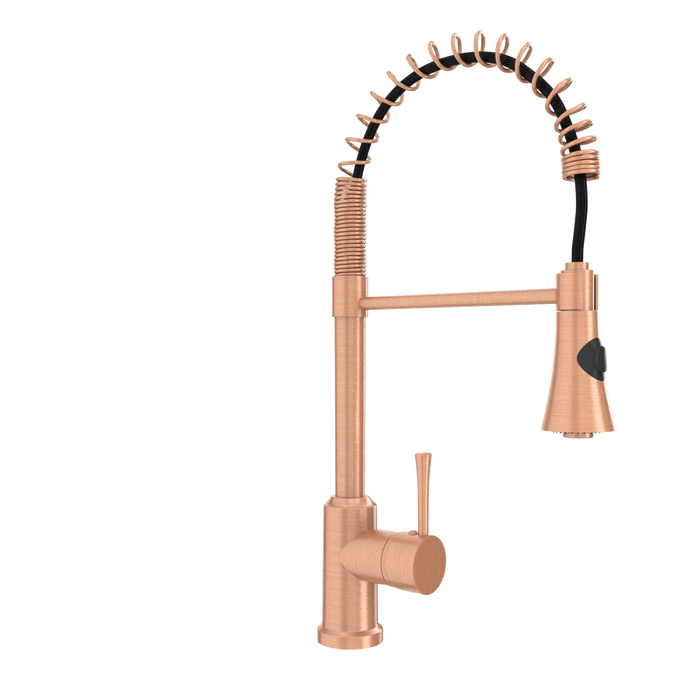 Copper Kitchen Faucet with Soap Dispenser, Single Handle Solid Brass High Arc Pull Down Sprayer Head Kitchen Sink Faucets with Deck Plate — AK96566-SD-C