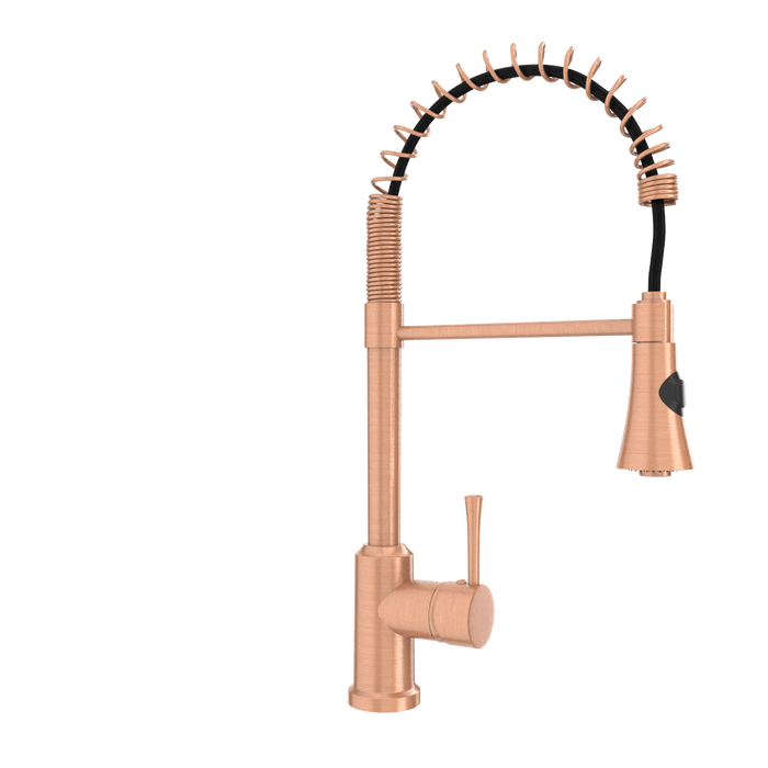 Copper Kitchen Faucet with Soap Dispenser, Single Handle Solid Brass High Arc Pull Down Sprayer Head Kitchen Sink Faucets with Deck Plate — AK96566-SD-C