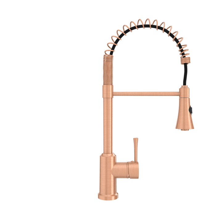 Copper Kitchen Faucet with Soap Dispenser, Single Handle Solid Brass High Arc Pull Down Sprayer Head Kitchen Sink Faucets with Deck Plate — AK96566-SD-C