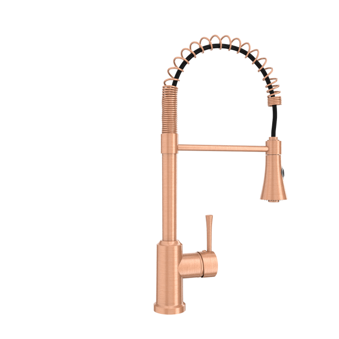 Copper Kitchen Faucet with Soap Dispenser, Single Handle Solid Brass High Arc Pull Down Sprayer Head Kitchen Sink Faucets with Deck Plate — AK96566-SD-C