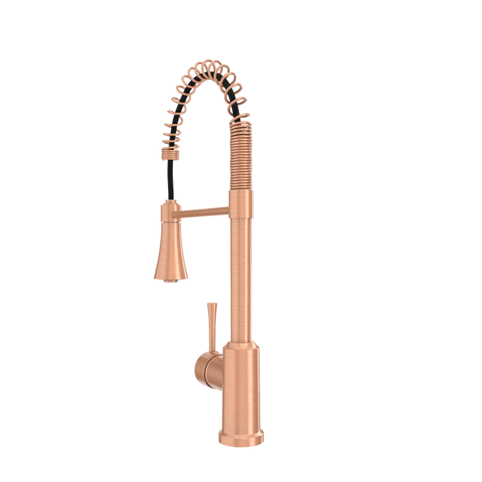 Copper Kitchen Faucet with Soap Dispenser, Single Handle Solid Brass High Arc Pull Down Sprayer Head Kitchen Sink Faucets with Deck Plate — AK96566-SD-C