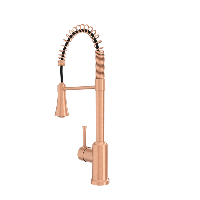 Copper Kitchen Faucet with Soap Dispenser, Single Handle Solid Brass High Arc Pull Down Sprayer Head Kitchen Sink Faucets with Deck Plate — AK96566-SD-C