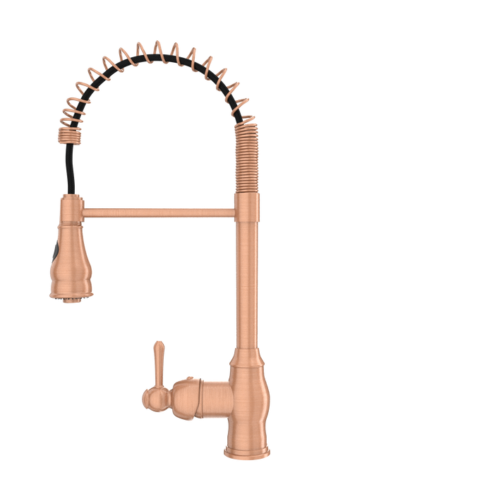 Copper Kitchen Faucet with Soap Dispenser, Single Handle Solid Brass High Arc Pull Down Sprayer Head Kitchen Sink Faucets with Deck Plate — AK96518-SD-C
