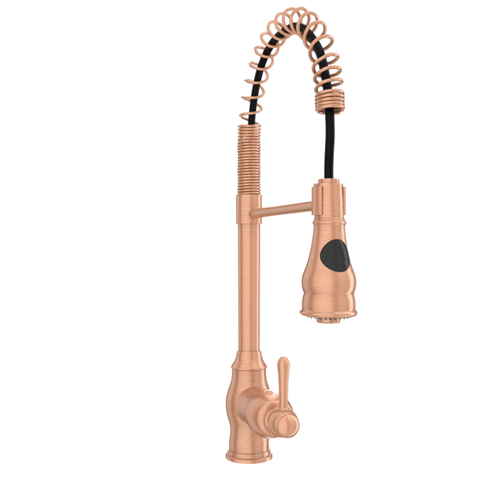 Copper Kitchen Faucet with Soap Dispenser, Single Handle Solid Brass High Arc Pull Down Sprayer Head Kitchen Sink Faucets with Deck Plate — AK96518-SD-C