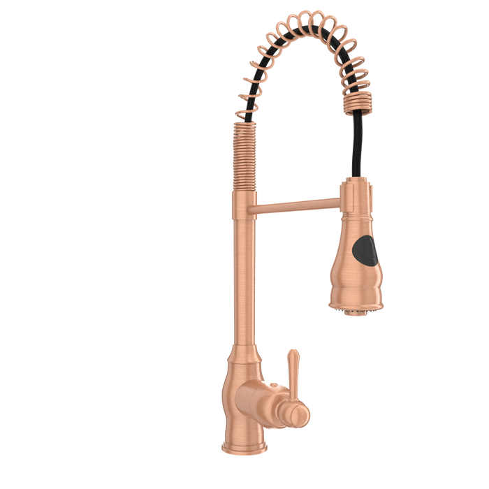 Copper Kitchen Faucet with Soap Dispenser, Single Handle Solid Brass High Arc Pull Down Sprayer Head Kitchen Sink Faucets with Deck Plate — AK96518-SD-C