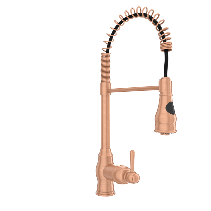 Copper Kitchen Faucet with Soap Dispenser, Single Handle Solid Brass High Arc Pull Down Sprayer Head Kitchen Sink Faucets with Deck Plate — AK96518-SD-C