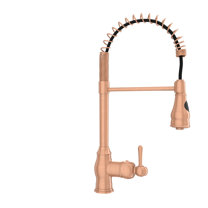 Copper Kitchen Faucet with Soap Dispenser, Single Handle Solid Brass High Arc Pull Down Sprayer Head Kitchen Sink Faucets with Deck Plate — AK96518-SD-C