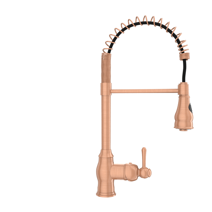 Copper Kitchen Faucet with Soap Dispenser, Single Handle Solid Brass High Arc Pull Down Sprayer Head Kitchen Sink Faucets with Deck Plate — AK96518-SD-C