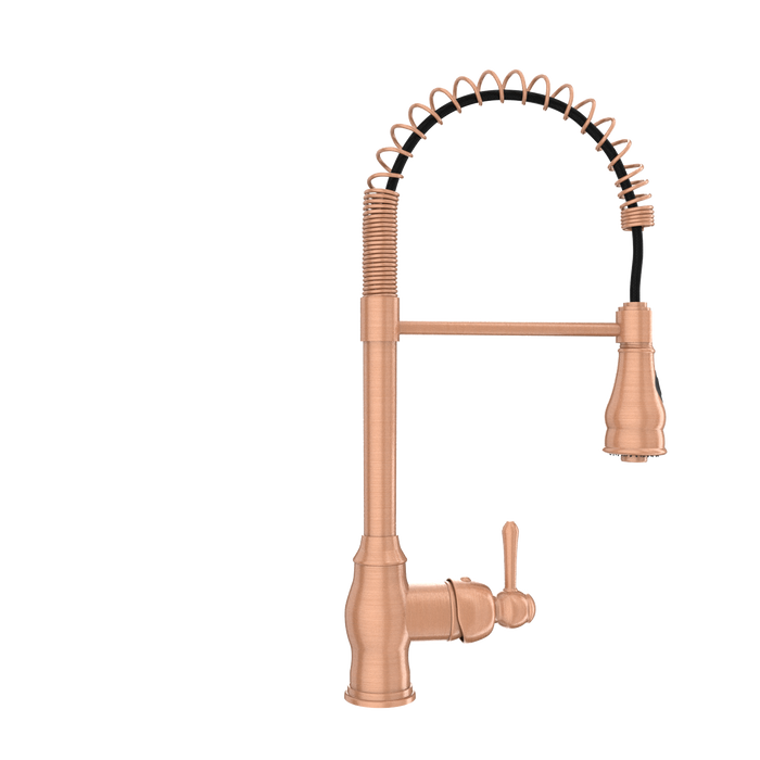Copper Kitchen Faucet with Soap Dispenser, Single Handle Solid Brass High Arc Pull Down Sprayer Head Kitchen Sink Faucets with Deck Plate — AK96518-SD-C