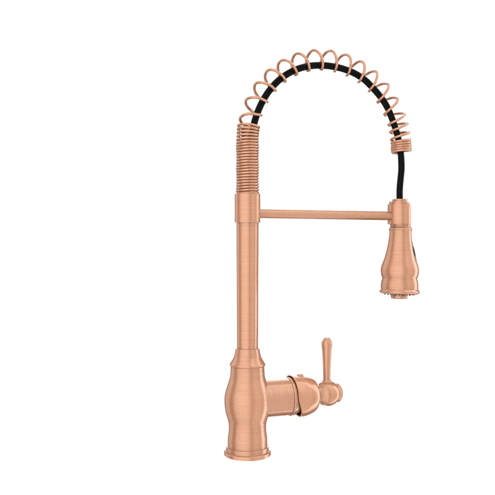 Copper Kitchen Faucet with Soap Dispenser, Single Handle Solid Brass High Arc Pull Down Sprayer Head Kitchen Sink Faucets with Deck Plate — AK96518-SD-C