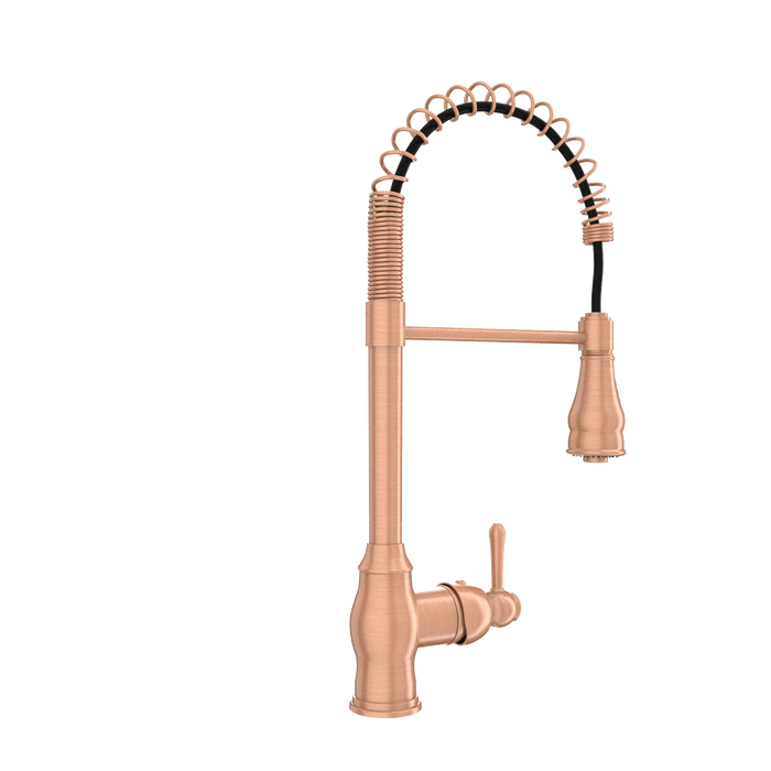 Copper Kitchen Faucet with Soap Dispenser, Single Handle Solid Brass High Arc Pull Down Sprayer Head Kitchen Sink Faucets with Deck Plate — AK96518-SD-C