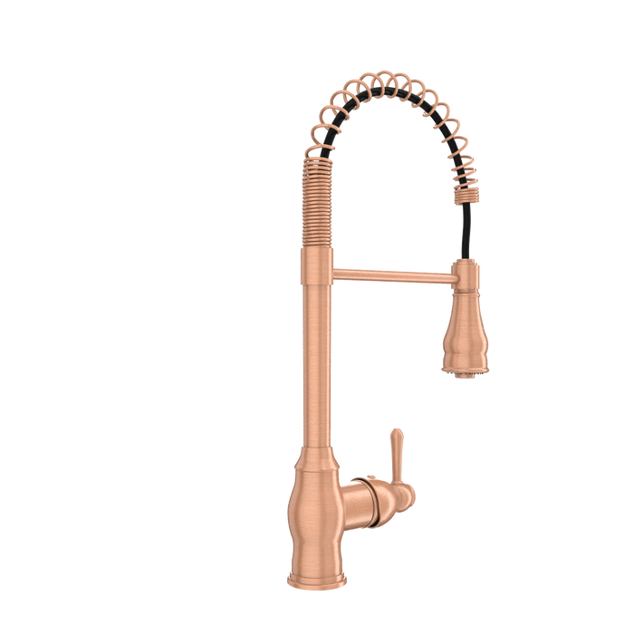 Copper Kitchen Faucet with Soap Dispenser, Single Handle Solid Brass High Arc Pull Down Sprayer Head Kitchen Sink Faucets with Deck Plate — AK96518-SD-C