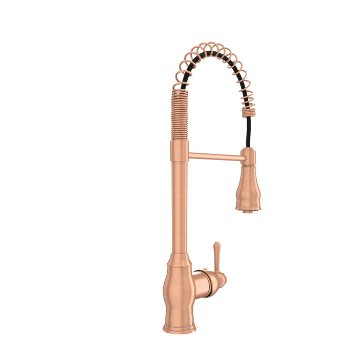 Copper Kitchen Faucet with Soap Dispenser, Single Handle Solid Brass High Arc Pull Down Sprayer Head Kitchen Sink Faucets with Deck Plate — AK96518-SD-C