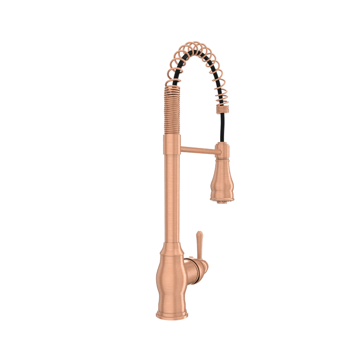 Copper Kitchen Faucet with Soap Dispenser, Single Handle Solid Brass High Arc Pull Down Sprayer Head Kitchen Sink Faucets with Deck Plate — AK96518-SD-C