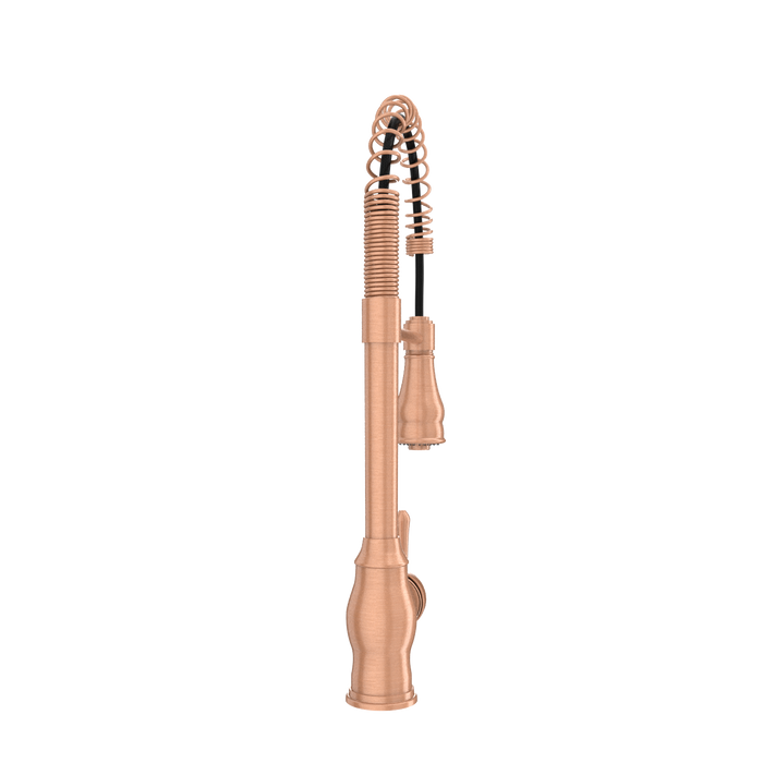 Copper Kitchen Faucet with Soap Dispenser, Single Handle Solid Brass High Arc Pull Down Sprayer Head Kitchen Sink Faucets with Deck Plate — AK96518-SD-C