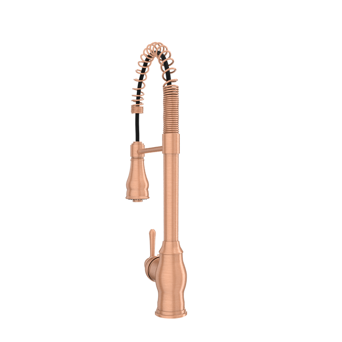 Copper Kitchen Faucet with Soap Dispenser, Single Handle Solid Brass High Arc Pull Down Sprayer Head Kitchen Sink Faucets with Deck Plate — AK96518-SD-C