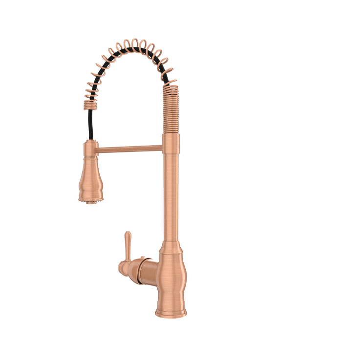 Copper Kitchen Faucet with Soap Dispenser, Single Handle Solid Brass High Arc Pull Down Sprayer Head Kitchen Sink Faucets with Deck Plate — AK96518-SD-C