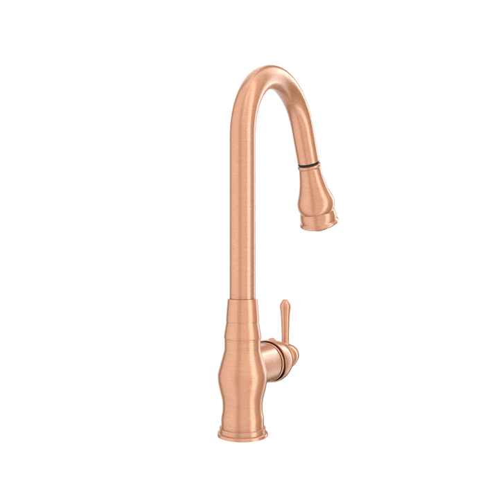 Copper Kitchen Faucet with Soap Dispenser, Single Handle Solid Brass High Arc Pull Down Sprayer Head Kitchen Sink Faucets with Deck Plate — AK96418-SD-C