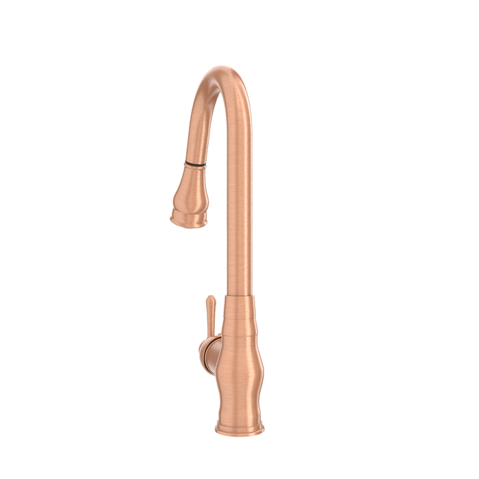 Copper Kitchen Faucet with Soap Dispenser, Single Handle Solid Brass High Arc Pull Down Sprayer Head Kitchen Sink Faucets with Deck Plate — AK96418-SD-C