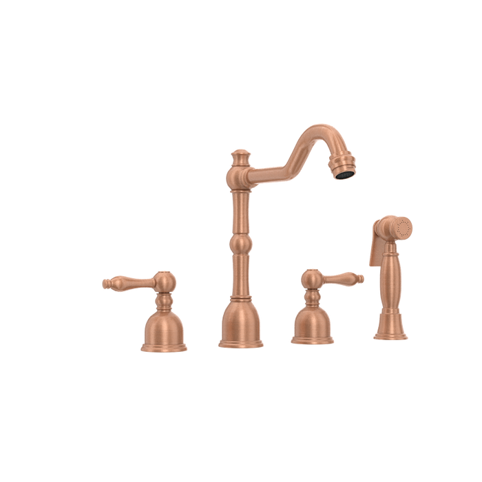 Two-Handles Copper Widespread Kitchen Faucet with Side Sprayer — AK96818-C-48