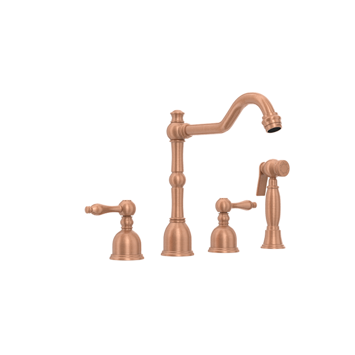Two-Handles Copper Widespread Kitchen Faucet with Side Sprayer — AK96818-C-48
