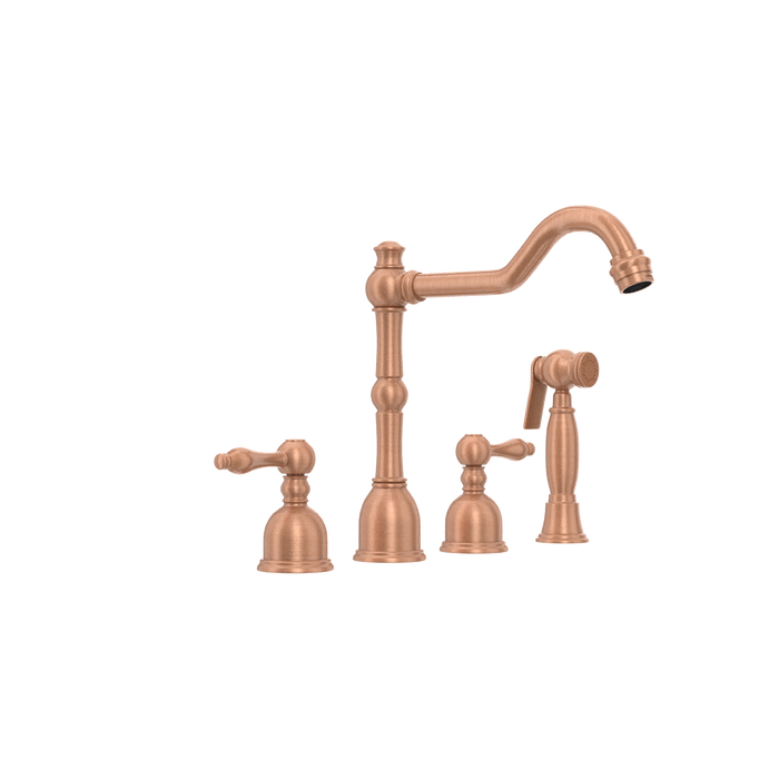 Two-Handles Copper Widespread Kitchen Faucet with Side Sprayer — AK96818-C-48
