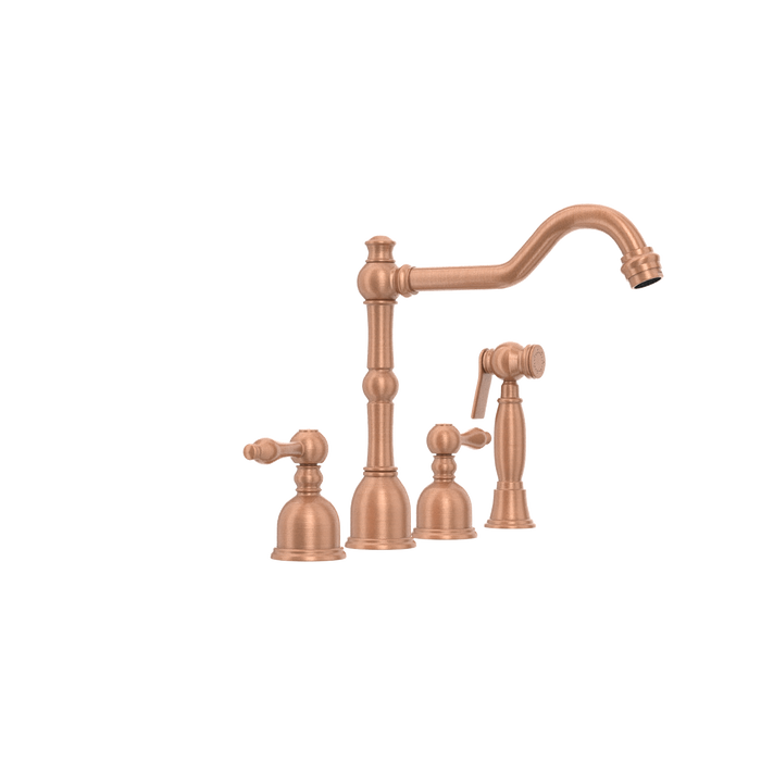 Two-Handles Copper Widespread Kitchen Faucet with Side Sprayer — AK96818-C-48