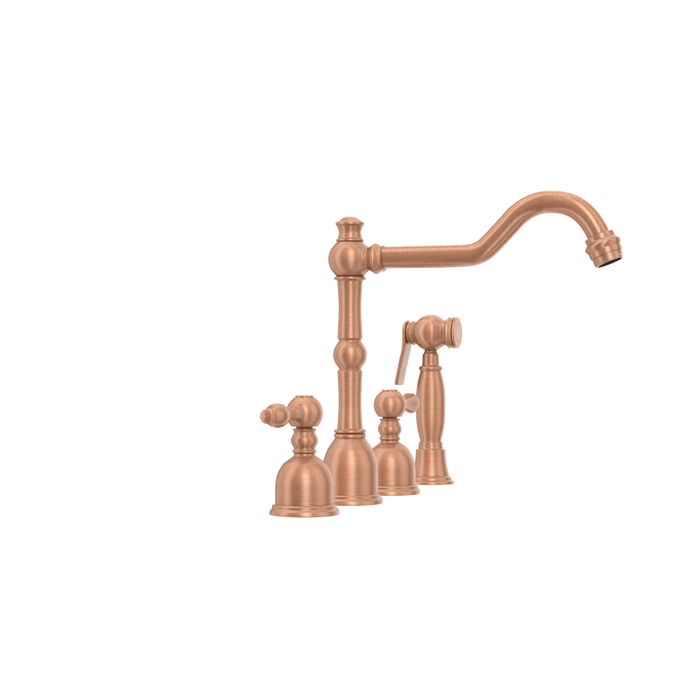 Two-Handles Copper Widespread Kitchen Faucet with Side Sprayer — AK96818-C-48