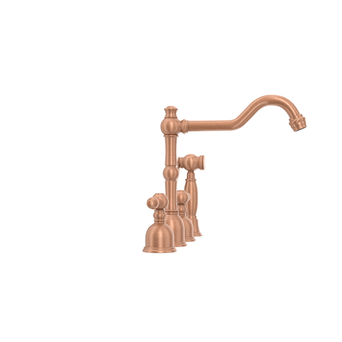 Two-Handles Copper Widespread Kitchen Faucet with Side Sprayer — AK96818-C-48