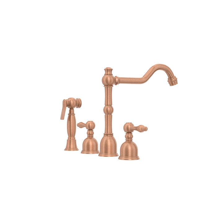 Two-Handles Copper Widespread Kitchen Faucet with Side Sprayer — AK96818-C-48