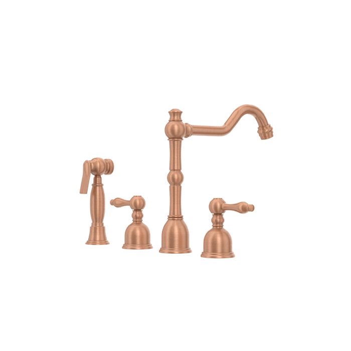 Two-Handles Copper Widespread Kitchen Faucet with Side Sprayer — AK96818-C-48