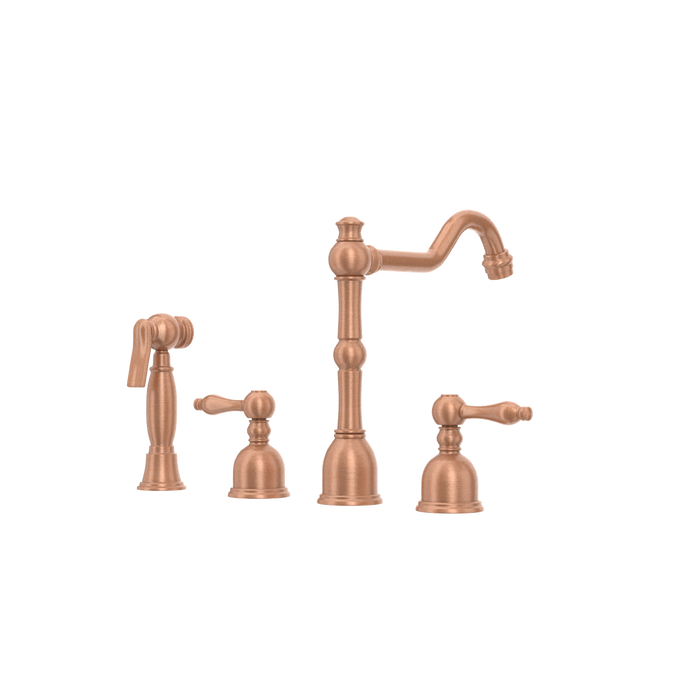 Two-Handles Copper Widespread Kitchen Faucet with Side Sprayer — AK96818-C-48
