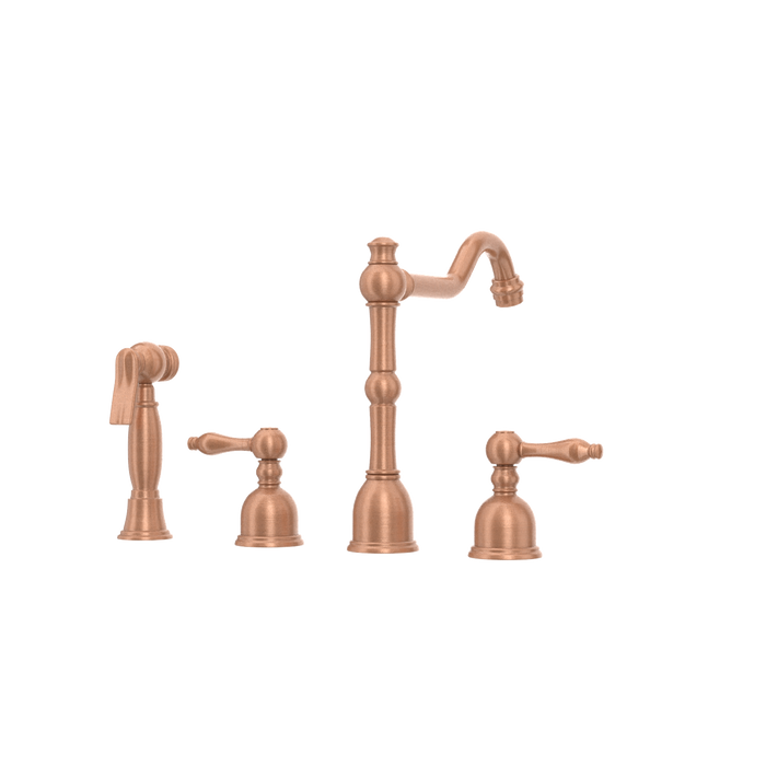 Two-Handles Copper Widespread Kitchen Faucet with Side Sprayer — AK96818-C-48