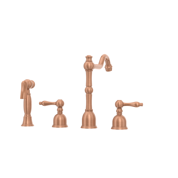 Two-Handles Copper Widespread Kitchen Faucet with Side Sprayer — AK96818-C-48