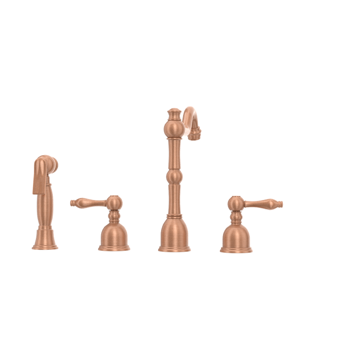 Two-Handles Copper Widespread Kitchen Faucet with Side Sprayer — AK96818-C-48