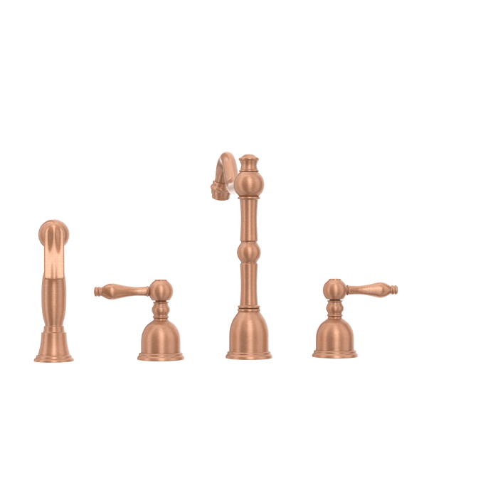 Two-Handles Copper Widespread Kitchen Faucet with Side Sprayer — AK96818-C-48