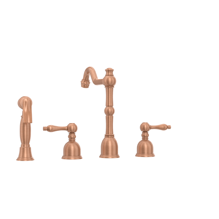 Two-Handles Copper Widespread Kitchen Faucet with Side Sprayer — AK96818-C-48