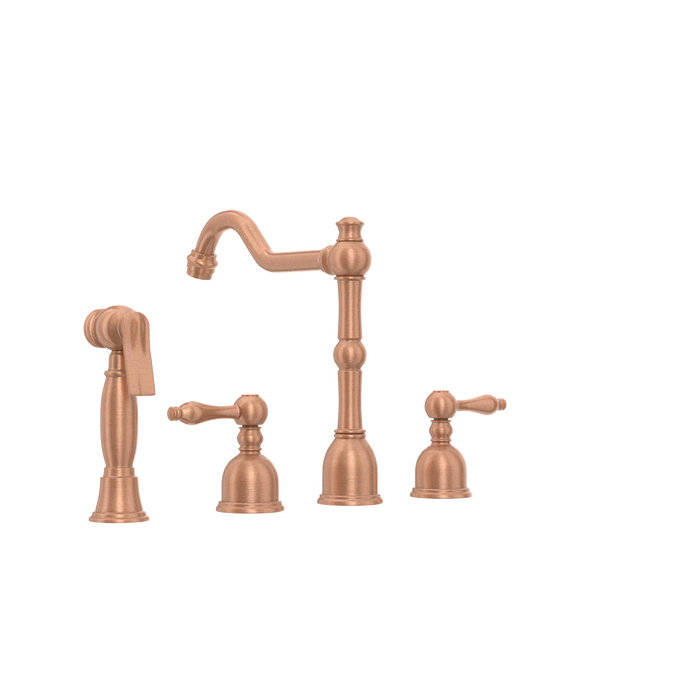 Two-Handles Copper Widespread Kitchen Faucet with Side Sprayer — AK96818-C-48