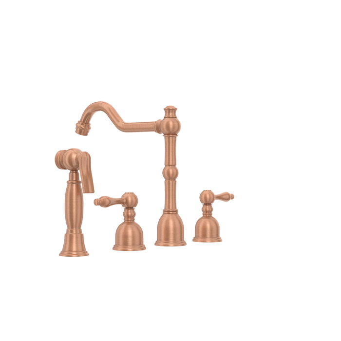 Two-Handles Copper Widespread Kitchen Faucet with Side Sprayer — AK96818-C-48